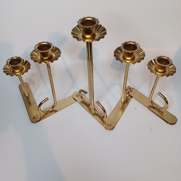 Vintage MCM Brass Folding Five Candle Holder Graduated Candelabra